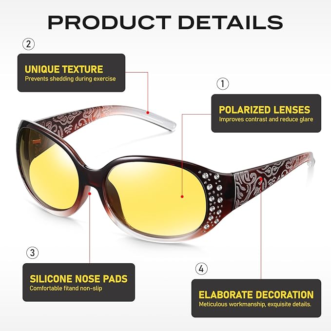 HAOLOTA Night Vision Driving Glasses Women Anti Glare Polarized, Wrap Around Nighttime Safety Glasses UV Protection