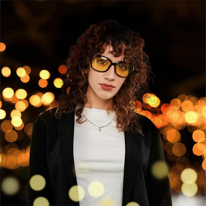 FEISEDY Classic Womens Night Glasses Driving Anti Glare Wrap Around Yellow Sunglasses B2548