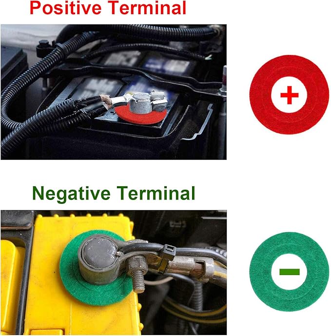 TKDMR Battery Terminal Cleaners (2 pcs),12 pcs Battery Terminal Anti-Corrosion Fiber Washers (6 Red & 6 Green) for Car Marine Battery