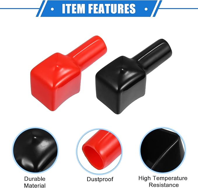 1 Pair Battery Terminal Insulation Covers, 10mm 0.39" Car Battery Post Cap Universal for Motorcycle Truck Marine Durable PVC Red Black
