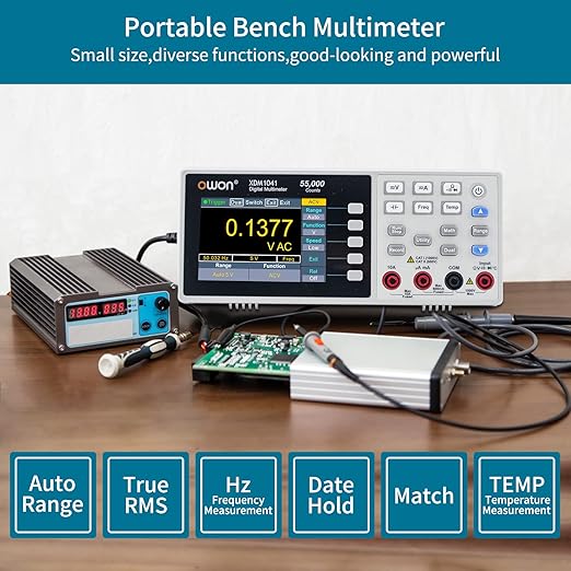 OWON XDM1041 Portable Digital Multimeter,3.5in Desktop Digital Multimeters, 55000 Counts LCD True RMS Temperature Tester Meter for Instruments and Laboratories, Factories