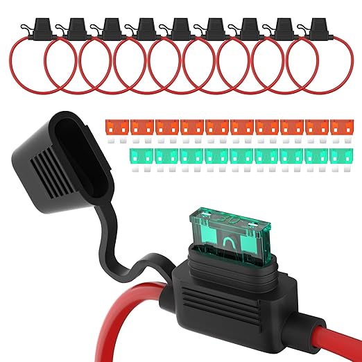 DaierTek 12 AWG Inline Fuse Holder 12V, ATO/ATC in Line Fuse Holder 12 Volt Waterproof with 30 Amp & 40 Amp Medium Blade Fuse for Marine Car Automotive- 10pcs