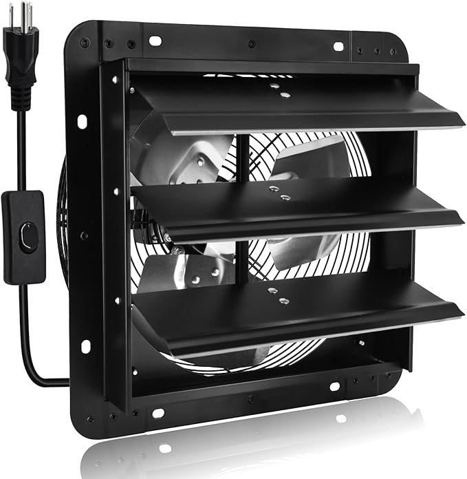 Criditpid 12 Inch Pure Copper Shutter Exhaust Fan, Black Through Wall Ventilation Exhaust Fan with ON/OFF Switch for Gable, Home, Shed, Garage, Basement, Kitchen, Attic Ventilation, 970CFM, 1680RPM.