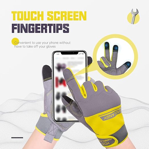 HANDLANDY Work Gloves Mens & Women, Utility Safety Mechanic Working Gloves Touch Screen, Flexible Breathable Yard Work Gloves (Medium, Grey&Yellow)