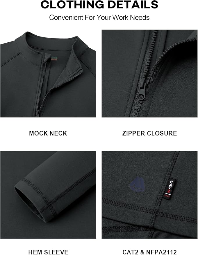 FR Shirts for Men Flame Resistant Shirt CAT2 Quarter Zip Up Pullover 1/4 Zip 5.5oz Light Weight