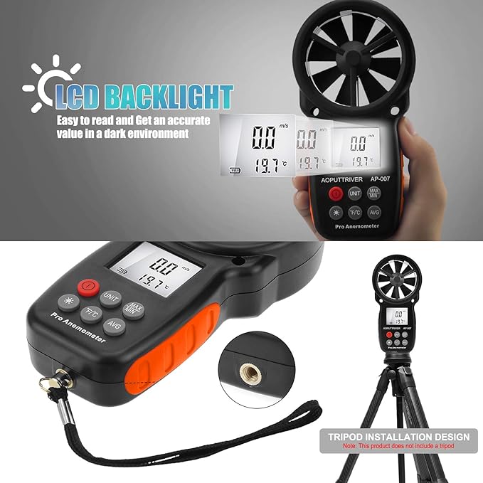 Pocket Anemometer Handheld Wind Speed Meter for Wind &Airflow &Wind Chil, Air Flow Meter for Drone Flying Golf Shooting,14℉-113℉ Wind Tempe