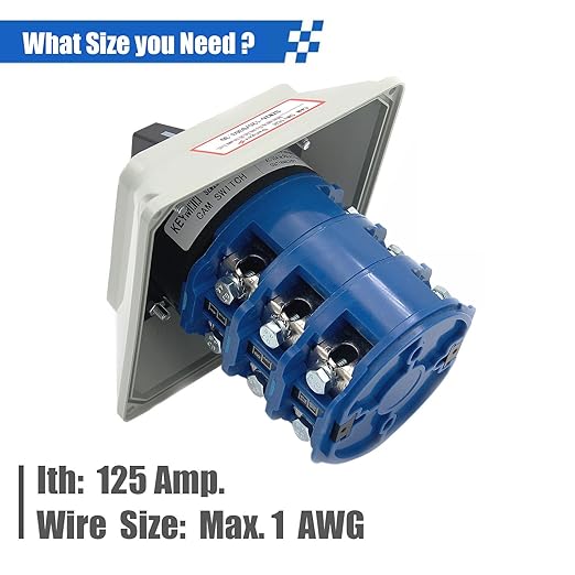 125A Rotary Changeover Switch with Master Switch Exterior Box, 2-Way 3NO 3NC 660V 3 Position 3 Phase 12 Terminals, Universal Selector Switch Enclosure Box IP65 125/D303.3D