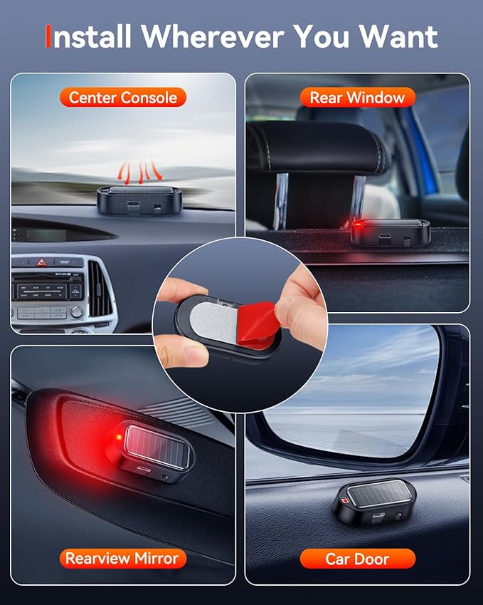 Car Solar Power Simulated Dummy Alarm, Car Security Anti-Theft LED Flashing Fake Lamp with Light Sensor, Vehicle Alarm Light for SUV, RV, Truck(2PC, Red