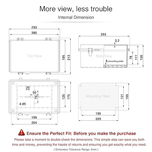QILIPSU Junction Box IP67 Waterproof Plastic Electrical Enclosure Outdoor Weatherproof Project Electric Box with Mounting Plate, Wall Brackets, Hinged Grey Cover 11.2"x7.7"x5.1"