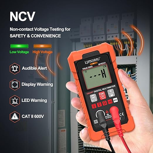 Digital Multimeter Volt Meter TRMS 4000 Counts Auto-Range NCV Voltage Multi Tester Smart Electrical Car Battery Voltmeter AC/DC Volt, Ohm Resistance, Continuity with Test Leads Large LED Backlight