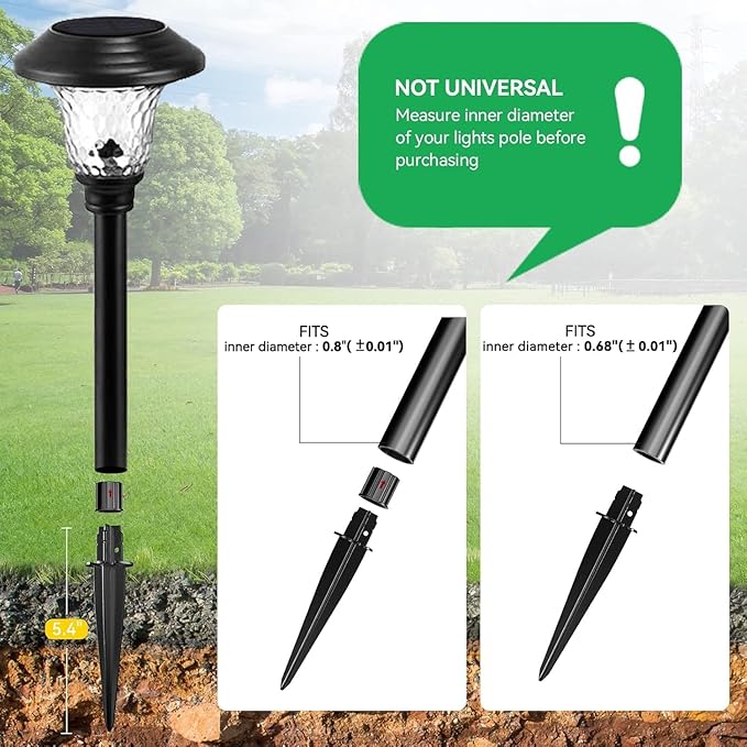 8 Pcs 5.3 Inch Solar Light Stakes Landscape Light Stakes Metal Replacement Spike Stakes for Garden Pathway Yard Ground Lights Patio Lamps Pole Umbrella Outdoor