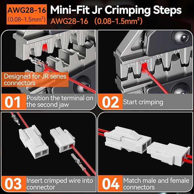 Preciva Mini-Fit Jr Kit Crimping Tool, with 12 Types 2-10 Pin Molex 4.2mm Connector, AWG 28-16 Terminals Terminals Crimping Pliers Compatible Dupont, Molex, KF2510