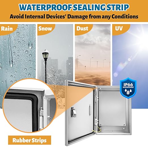 Outdoor Electrical Box 20 x 12 x 10''D NEMA 4X Enclosure Steel Box, Waterproof & Dustproof Outdoor/Indoor Lockable Electrical Junction Box, with Mounting Plate