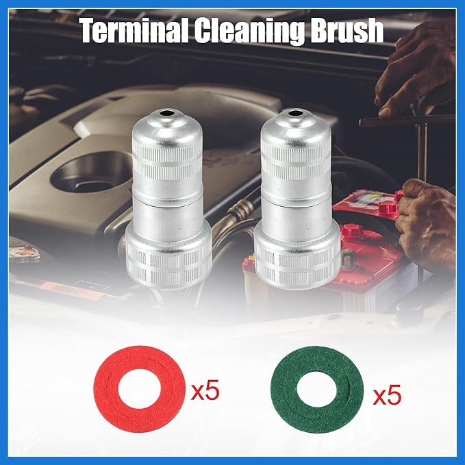 2pcs Car Battery Terminal Cleaning Brush Cleaner Accessories with 10pcs Anti Corrosion Fiber Washers Protector Auto Accessories