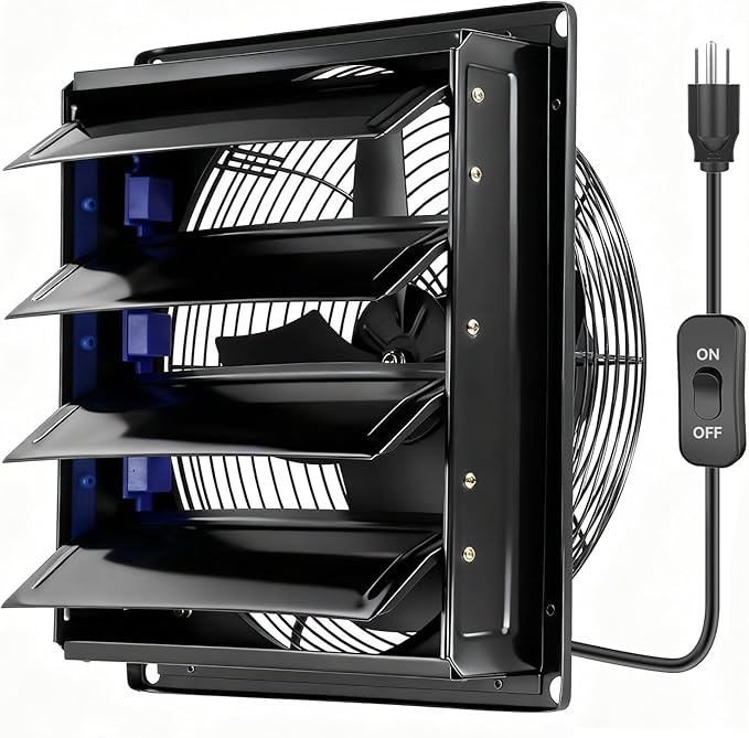 14 Inch Shutter Exhaust Fan with Automatic Louvers, 882 CFM 60W Heavy Duty 110-120V Wall Mounted Garage Ventilation Fan for Greenhouse, Attic, Barn, Workshop – Pure Copper Motor, All-Metal Louvered