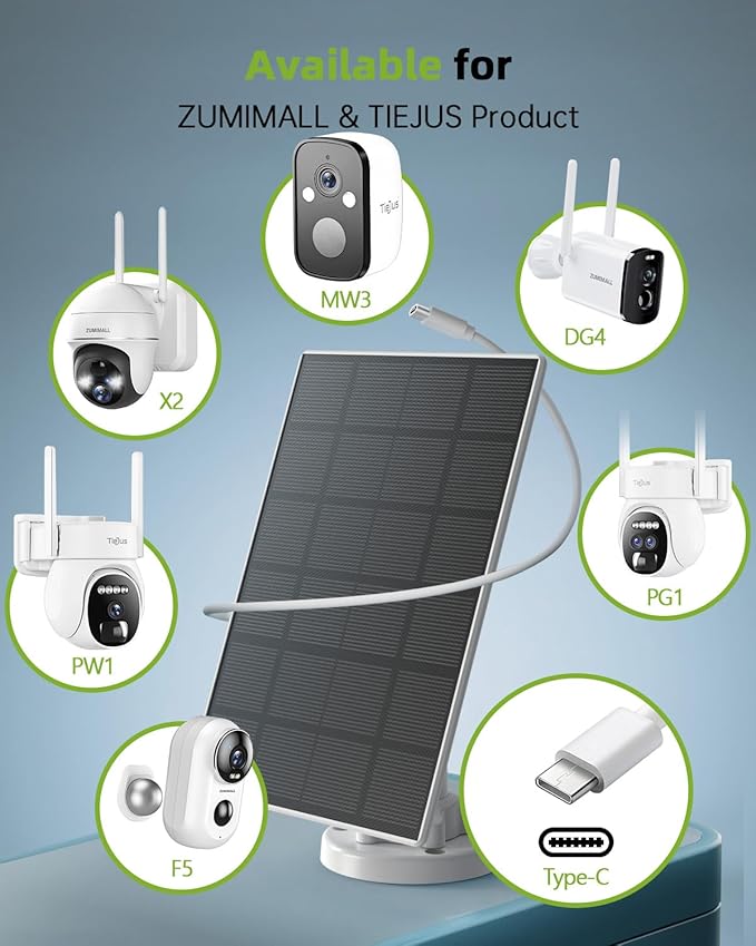 3W Solar Panel for Security Camera Wireless Outdoor - Compatible with Solar Security Cameras X2//F5/MW3/W3K/PG1/PW1, 10 ft Type C Cable,Suitable for All Solar Security Camera(Type C Port)
