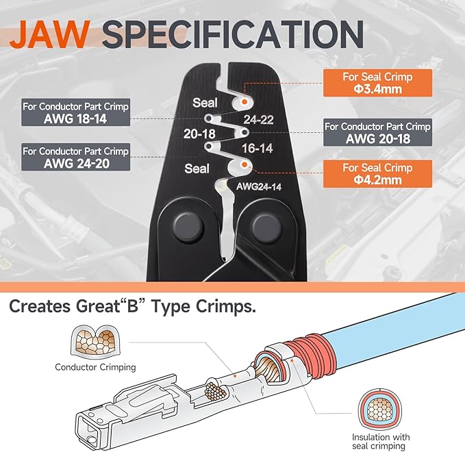 iCrimp Ratchet Weather Pack Sealed Connector Crimping Tool, Wire Crimper for AWG24-14 Waterproof Terminals with Locking Feature IWC-1424BP