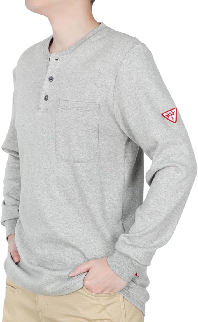 TICOMELA FR Shirts for Men Flame Resistant Shirt NFPA2112/CAT2 7oz Fire Retardant Men's Long Sleeve Henley Shirts