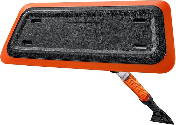 AstroAI 47.2 Inch 2-in-1 Snow Brush for Car Snow Broom and Detachable Ice Scraper with Non-Abrasive Silicone Head for Cars, Trucks, SUVs（Orange-Black）