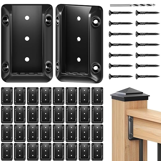 40 Pcs Deck Railing Bracket Connectors for 2"×4" (Actually 1.5"x3.5") Wood Post to Handrail Connection, Railing Connectors with 280 Pcs Galvanized Black Screws for Wooden Stair Fence Railings