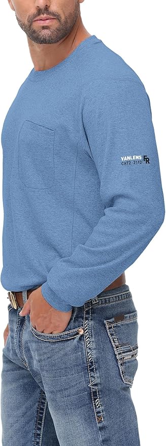 FR Shirts for Summer Crew T-Shirt 5.5OZ Heather Jersey Flame Resistant Long Sleeve Crew T Shirt CAT2