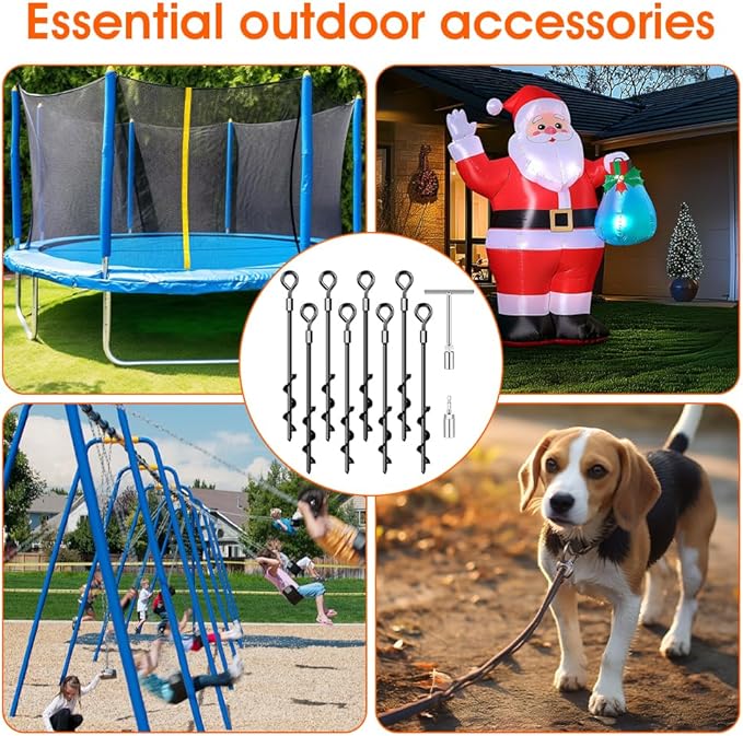 Ground Anchors Screw in Trampoline Anchors Heavy Duty Ground Anchors,Tent Stakes for Camping Tent, Trampoline, Canopies, Carports, Sheds, Swing Sets, Black Anti-Rust Coating for High Wind (8 X 14)