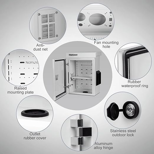 Outdoor Electrical Box, Cold-Rolled Steel Plate, Aluminum Alloy Back Beam, One-Piece Ventilation Design, IP65 Waterproof, Wall/Pole Mounted (17.8" x 13.8" x 8")