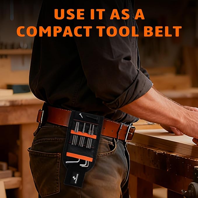 Magnetic Wristband for Holding Screws, Nails, Drill Bits - 15 Powerful Magnets Tool Belt, 3rd Helping Hand Tool - Cool Gadgets Gifts for Men, Dad, Husband, Father's Day, Christmas Stocking Stuffers