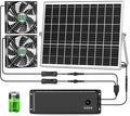 Solar Fan with Battery, 25W Solar Powered Rechargeable Fan Outdoor Waterproof, 12800 mAh Battery Exhuast or Intake Fans, 16.7 ft Cord, for Chicken Coop Greenhouse Dog Shed Ventilation Cooling