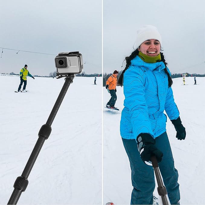 Smatree Carbon Fiber Detachable Extendable Floating Pole Selfie Stick Compatible for GoPro Hero 13/12/11/10/9/8/7/6/5/4/3 Plus/3/Session/GoPro MAX/AKASO EK7000,DJI OSMO Action 5 Pro /4/3/2 Camera