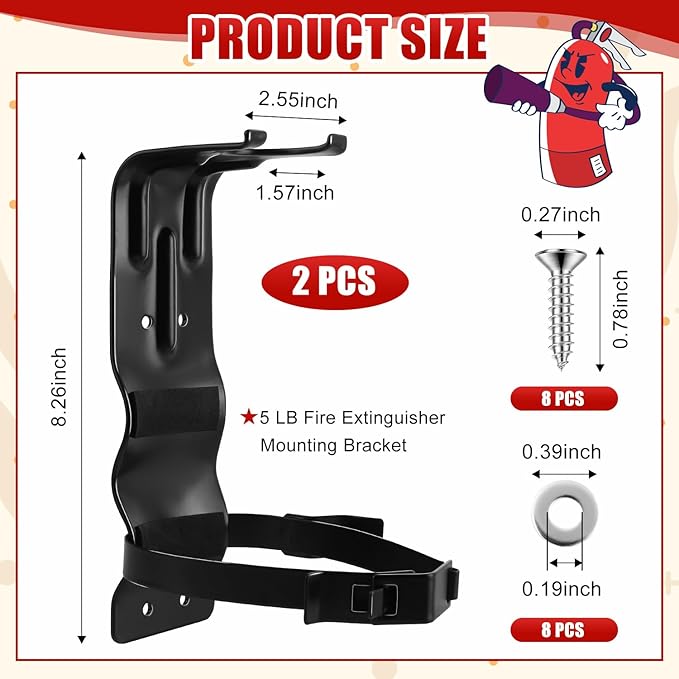 4pcs Home Fire Extinguisher Mount Bracket, 5 LB Metal Truck Fire Extinguisher Mounting Bracket, Mini Extinguisher Mount Holder Kit for Vehicle and Home