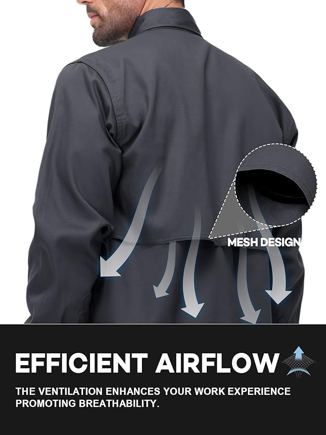 FR Shirt for Men 6oz Ripstop Lightweight Back Vented Mesh Breathable Flame Resistant CAT2 NFPA2112 Welding Shirts