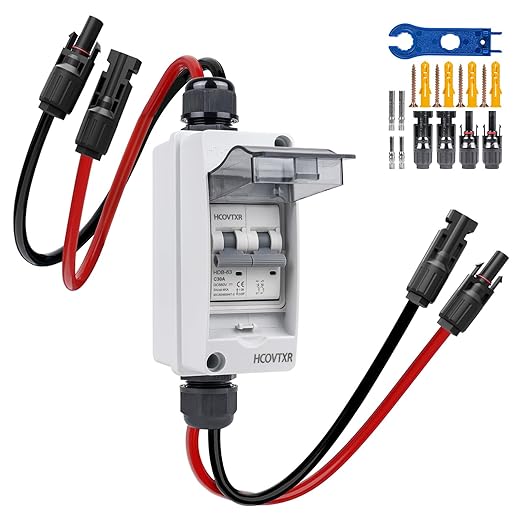 Solar Panel Disconnect Switch 30A 550V DC PV Disconnect Switch with Solar Cable, IP65 Outdoor Solar Circuit Breaker for Solar Panels Home Battery Systems(30A 550V)