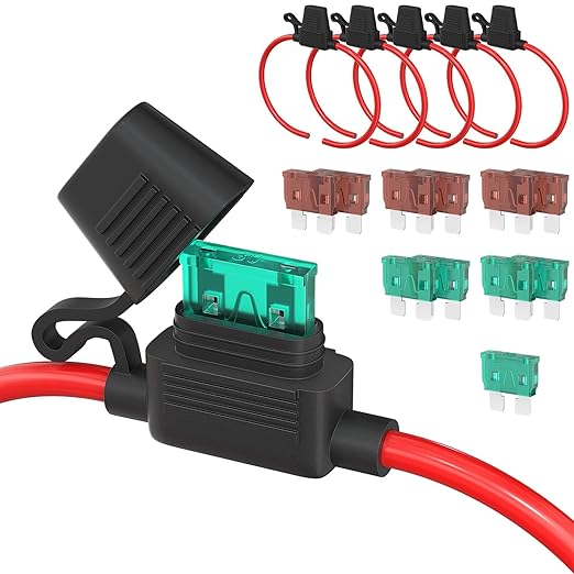 DAIERTEK 10 Gauge Fuse Holder 12V for ATC/ATO Blade Fuses, Inline Fuse Holder with 10 AWG Wires, Waterproof, 30A/40A Fuses, 6pcs