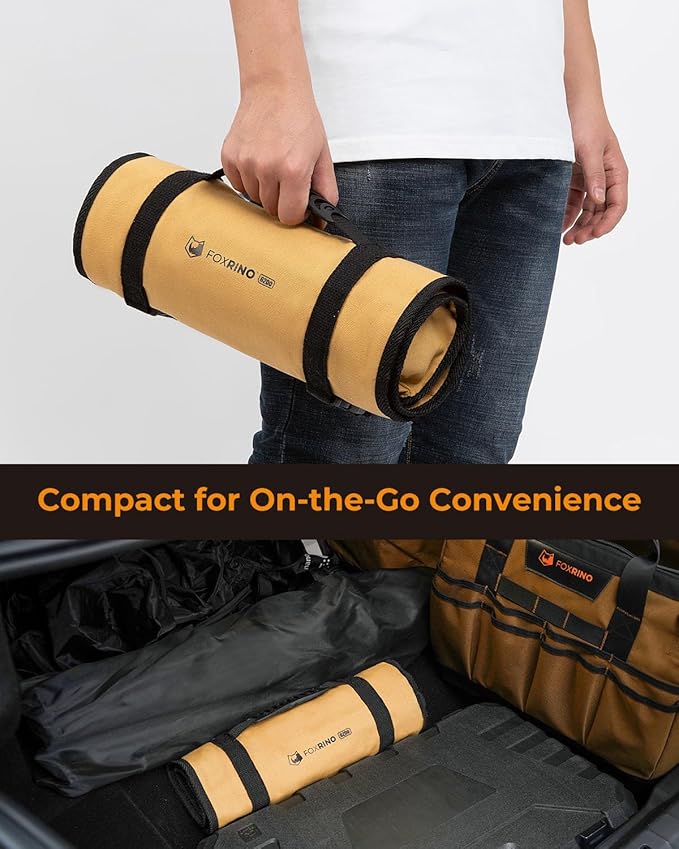 Tool Roll, Heavy Duty Tool Roll Bag Organizer, Roll Up Tool Pouch with 20 + 1 Pocket, Gifts for Men Father Dad Mechanic, Brown