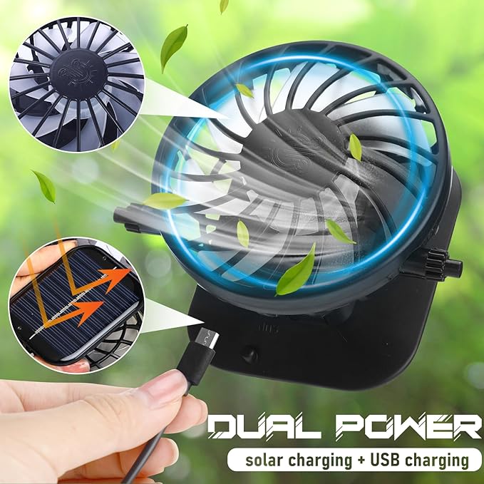 Berlune Men Sun Hat with 2 Solar Fans Wide Brim Outdoor Fishing Hat USB & Solar Powered for Sun Protection Camping Hiking