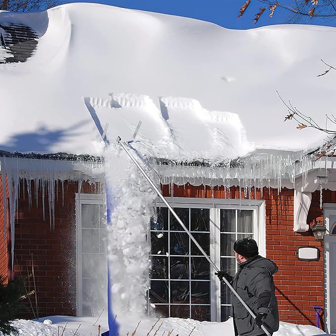 Premium 20 Feet Aluminum Snow Rake with Anti-Skid Handle & Snow Slide - Efficiently Remove Snow, Leaves, and Debris
