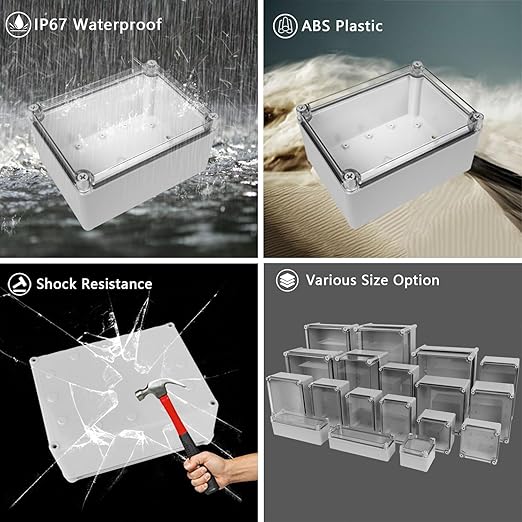 LeMotech Junction Box IP67 Waterproof Dustproof Electrical Box Project Box DIY Enclosure Gray with Transparent Clear Cover, External Size 7.9x5.9x3.9in (200x150x100mm)