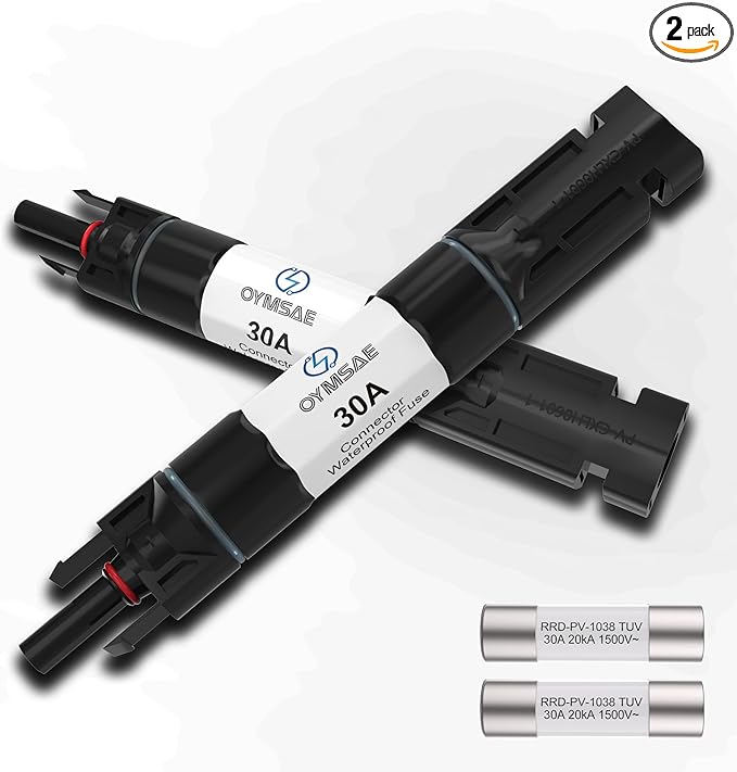 OYMSAE 2PCS 30A Solar Fuse Holder Inline Male and Female Connector 30 Amp PV Fuse for Solar Pannel Waterproof w/Fuse, Black
