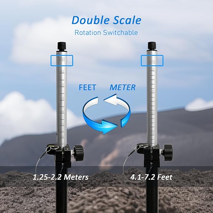 2.2M Carbon Fiber and Aluminum GPS Pole with Carry Bag, Telescopic Range Pole of Level Bubble, Rover Rod RTK GNSS Surveying Tool, Portable Prism for Surveying & Engineering, Meter and Feet, Universal Standard