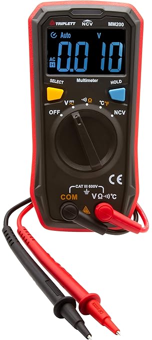 Triplett MM200 Compact 4000 Count Multimeter - AC/DC Voltage, Resistance, Temperature, Continuity ,Black