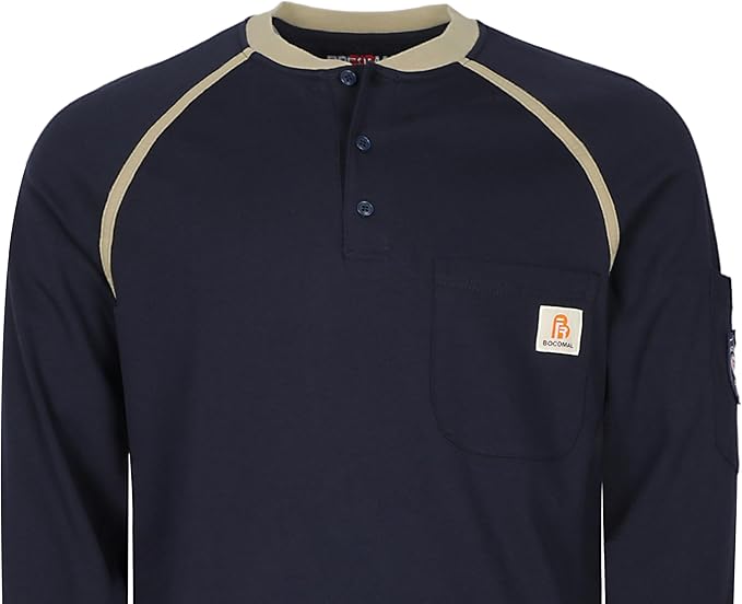 BOCOMAL FR Shirts 5.5oz Light Weight Henley and Short Sleeve Flame Resistant/Fire Retardant Clothing Shirt