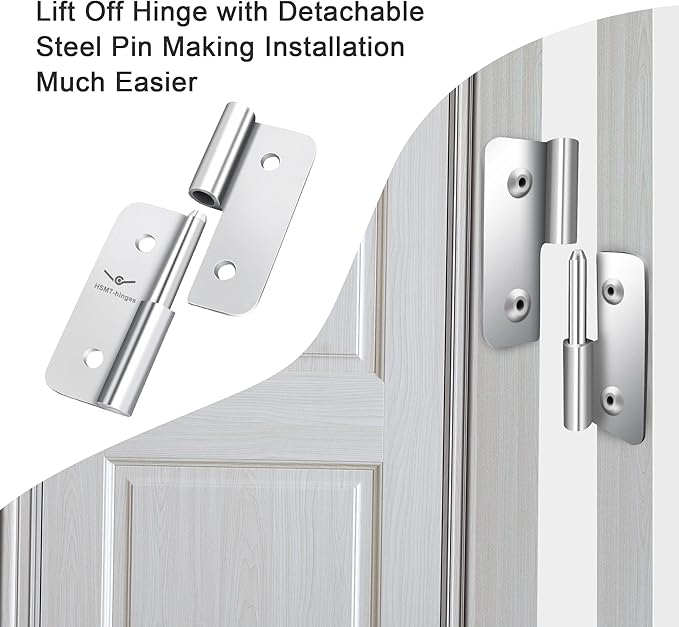 2.5 Inch Lift Off Hinges, Stainless Steel 304 Flag Hinge Set for Left and Right Handed Doors (4 PCS Each) - Removable Hinges for Wooden and Metal Doors, Cabinets, and More
