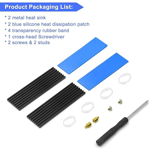2pcs M.2 SSD Heatsink 2280 SSD NVMe Heat Sink with NVMe SSD Thermal Pad,Screwdriver,Screw,4 Transparent Rubber Straps for PC/PS5 M.2 PCIE NVMe SSD or M.2 SATA SSD
