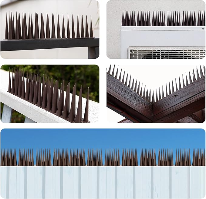 OFFO Bird Spikes Pigeon Outdoor Spikes for Cat Keep Birds Raccoon Woodpecker Away Covers 60 Feet(18.3m), Brown