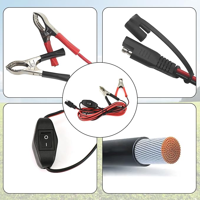 SAE to Alligator Clips Wire Harness with OnOff Switch 12V24V Quick Disconnect Extension Cord for Pump Motorcycle Car Battery Solar Panels, Use On Lawn and Garden Sprayers, 8.2Ft2.5M