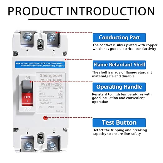 Main DC 200 Amp Circuit Breaker AC Disconnect Switch 2 Poles 550V Battery Thermal Magnetic Trip Power Solar UPS Station
