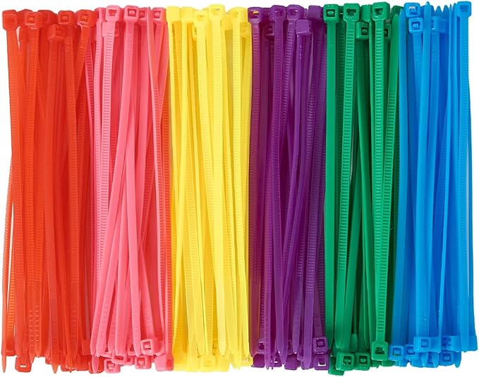 QDiShi 600pcs Small Colored Zip Ties 6 Inch Multi-Color Zip Wire Tie for Deco Mesh Wreath Supplies, Colorful Plastic Ties Yellow, Blue, Red, Green, Pink, Purple Zip Ties (100 per color)