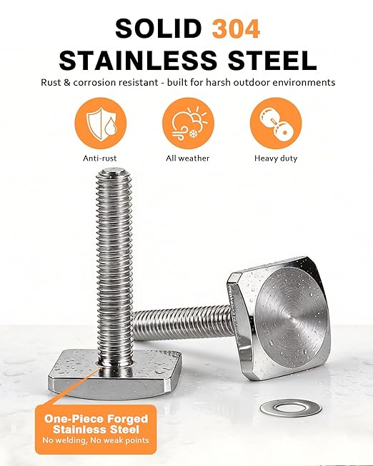 T Slot Bolts for Thule, Yakima Roof Rack Cross Bars, Platform, Cargo Basket, Stainless Square T Track Bolt Adapter to Secure Bike/Ski/Kayak Rack, Solar Panel, Awning, M6x35mm, 4mm Thickness