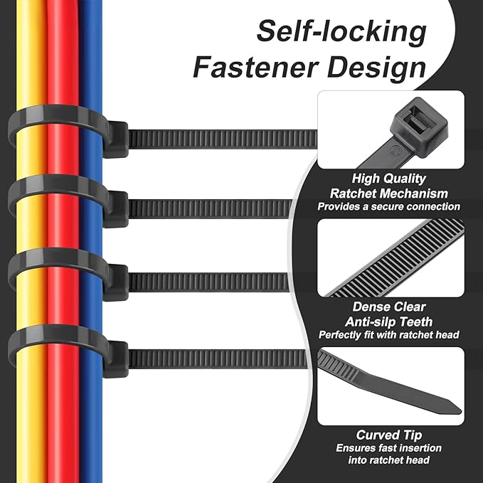 Black Zip Ties 8 Inch (4000 Pack),50lbs Tensile Strength,Heavy Duty Self-Locking Nylon Cable Ties, UV Resistant Flame Retardant Cable Ties for Indoor and Oudoor Use